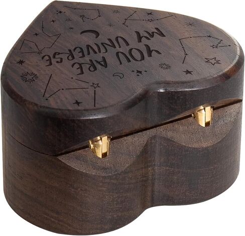 Engagement Slim Wood Ring Box Heart Shaped Ring Case for Proposal,Wedding Ceremony,Christmas Birthday Gift(A promise is forever) in Saudi Arabia