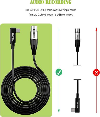 tisino XLR إلى كابل USB، كابل USB للزاوية اليمنى إلى 3 دبوس، كابل USB إلى XLR أنثى ميكروفون محول كابل تحويل رابط الميكروفون لتسجيل الصوت، الكاريوكي، البث المباشر - 3m/10ft in Kuwait
