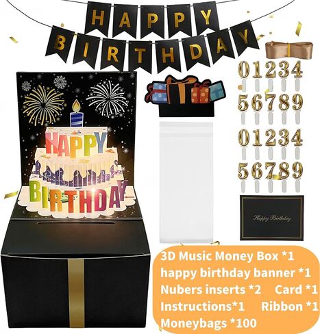 صندوق نقود عيد الميلاد لهدية نقدية مع بطاقات أرقام العمر ولافتة، بطاقات عيد ميلاد سعيدة ثلاثية الأبعاد موسيقية مفاجئة، صندوق هدايا عيد ميلاد للأطفال، الزوج، الرجال، النساء، الأم، الجدة in Saudi Arabia