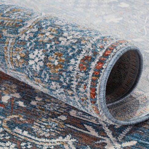 سجادة جايبور ليفينج قابلة للغسل، ناعمة مقاس 3x12، سجادة بوهو، أزرق ورمادي، سجادة المدخل، عداء المدخل in Kuwait