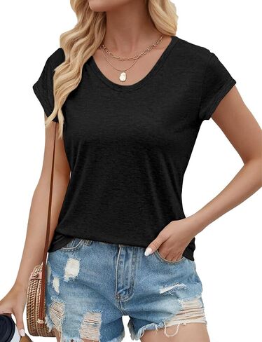 Womens Tank Top Summer Tops Cap Sleeve T Shirt Casual Loose Fitting Shirts Trendy Basic Tee Shirts 2024 in Saudi Arabia