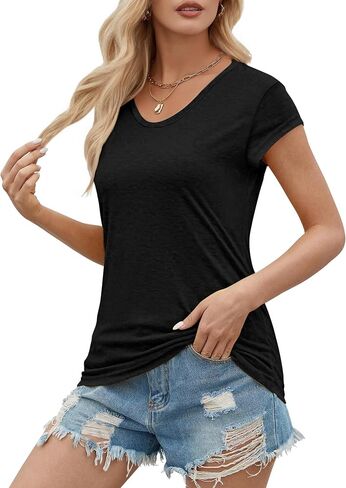 Womens Tank Top Summer Tops Cap Sleeve T Shirt Casual Loose Fitting Shirts Trendy Basic Tee Shirts 2024 in Saudi Arabia