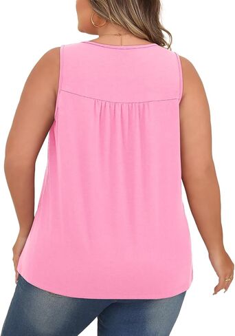 SHIJIALI Women's Plus Size Henley Shirts Casual V Neck Tank Tops Flowy Summer Sleeveless Pleated Tunic in Saudi Arabia