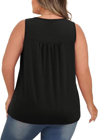 SHIJIALI Women's Plus Size Henley Shirts Casual V Neck Tank Tops Flowy Summer Sleeveless Pleated Tunic in Saudi Arabia
