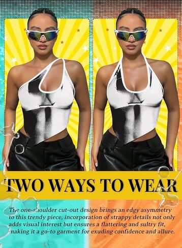EVELUST Women Y2k Crop Tank Tops - Sexy 3D Body Heat Map Summer One Shoulder Backless Graphic Trendy Tee Concert Outfit in Saudi Arabia