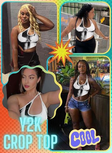 EVELUST Women Y2k Crop Tank Tops - Sexy 3D Body Heat Map Summer One Shoulder Backless Graphic Trendy Tee Concert Outfit in Saudi Arabia