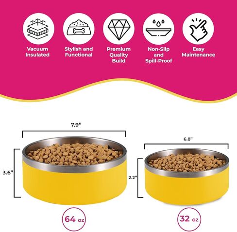 Black Dog Bowl, Double Wall Stainless Steel Pet Bowl, Vacuum Insulated Pet Feeder, Non-Skid Pet Bowl, 32 oz in Kuwait