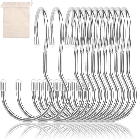 12 Pack Handbag Hanger Organizer Metal S Hooks with Storage Bag, Purse Hangers Bag Hooks Closet, Large Size Closet Rod Hooks for Hanging Clothes, Curtain, Plant, Handbags(Silver) in Saudi Arabia