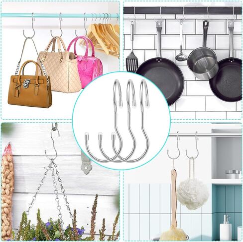 12 Pack Handbag Hanger Organizer Metal S Hooks with Storage Bag, Purse Hangers Bag Hooks Closet, Large Size Closet Rod Hooks for Hanging Clothes, Curtain, Plant, Handbags(Silver) in Saudi Arabia