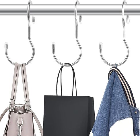 12 Pack Handbag Hanger Organizer Metal S Hooks with Storage Bag, Purse Hangers Bag Hooks Closet, Large Size Closet Rod Hooks for Hanging Clothes, Curtain, Plant, Handbags(Silver) in Saudi Arabia