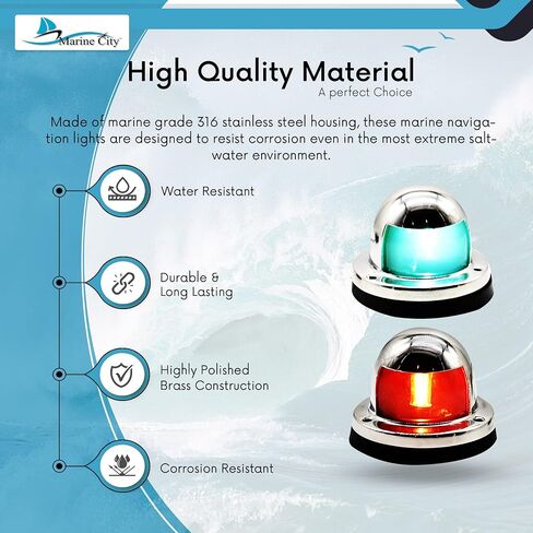MARINE CITY 316 Stainless Steel Red and Green Side Bow Lights | 1.32 x 0.9 Inches High | Ideal for Boats, Marines, Yachts in Saudi Arabia