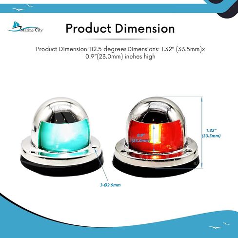 MARINE CITY 316 Stainless Steel Red and Green Side Bow Lights | 1.32 x 0.9 Inches High | Ideal for Boats, Marines, Yachts in Saudi Arabia