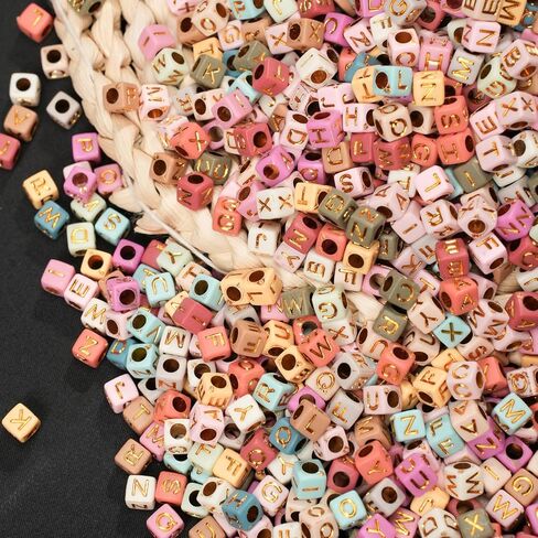 800pcs Square Alphabet Beads Acrylic Letters (A-Z) Beads 6 * 6mm Cube Letter Beads Gold Letter Colorful Beads for Jewellery Crafts. in Saudi Arabia