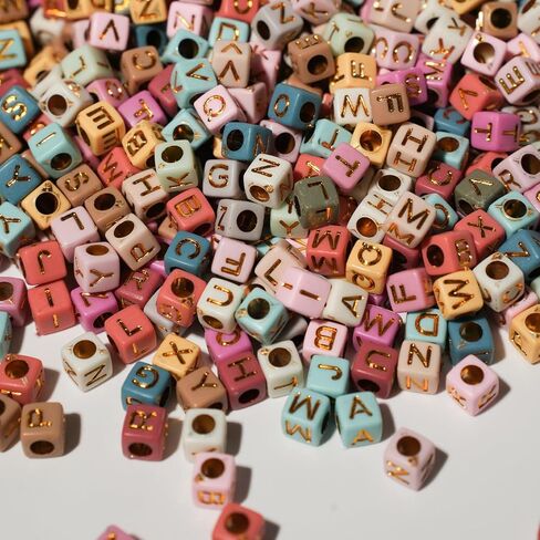 800pcs Square Alphabet Beads Acrylic Letters (A-Z) Beads 6 * 6mm Cube Letter Beads Gold Letter Colorful Beads for Jewellery Crafts. in Saudi Arabia