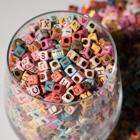 800pcs Square Alphabet Beads Acrylic Letters (A-Z) Beads 6 * 6mm Cube Letter Beads Gold Letter Colorful Beads for Jewellery Crafts. in Saudi Arabia