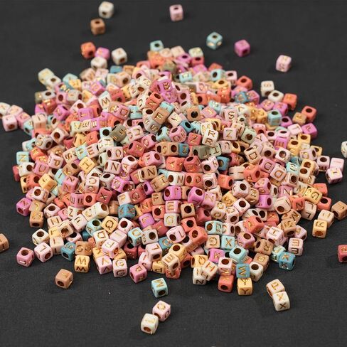 800pcs Square Alphabet Beads Acrylic Letters (A-Z) Beads 6 * 6mm Cube Letter Beads Gold Letter Colorful Beads for Jewellery Crafts. in Saudi Arabia