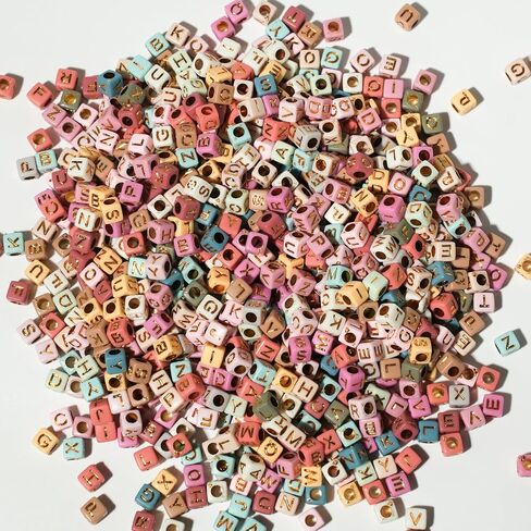 800pcs Square Alphabet Beads Acrylic Letters (A-Z) Beads 6 * 6mm Cube Letter Beads Gold Letter Colorful Beads for Jewellery Crafts. in Saudi Arabia