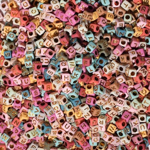 800pcs Square Alphabet Beads Acrylic Letters (A-Z) Beads 6 * 6mm Cube Letter Beads Gold Letter Colorful Beads for Jewellery Crafts. in Saudi Arabia