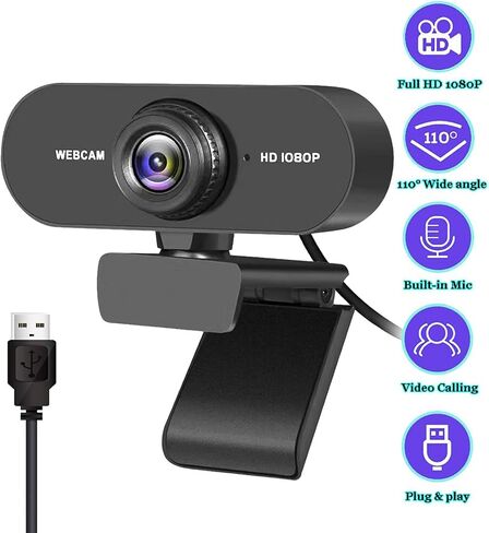 Webcam 1080P USB HD Web Camera PC Camera with Microphone Full 360 Degree Rotation for Video Conferencing,YouTube,Recording and Streaming,Computer Camera with 110-Degree Extended View in Saudi Arabia