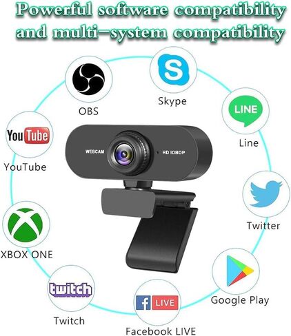 Webcam 1080P USB HD Web Camera PC Camera with Microphone Full 360 Degree Rotation for Video Conferencing,YouTube,Recording and Streaming,Computer Camera with 110-Degree Extended View in Saudi Arabia