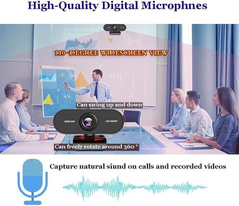 Webcam 1080P USB HD Web Camera PC Camera with Microphone Full 360 Degree Rotation for Video Conferencing,YouTube,Recording and Streaming,Computer Camera with 110-Degree Extended View in Saudi Arabia