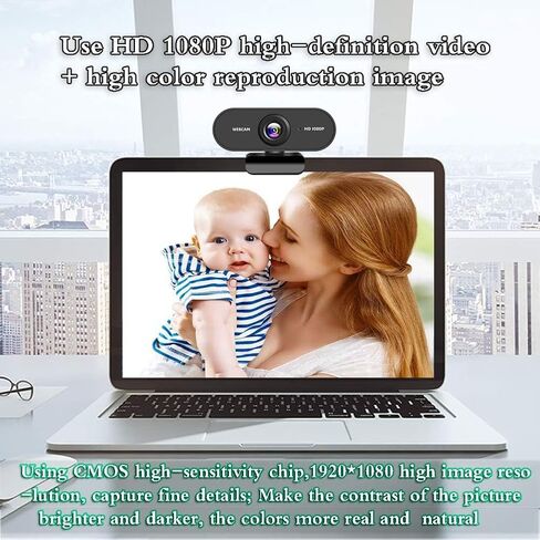Webcam 1080P USB HD Web Camera PC Camera with Microphone Full 360 Degree Rotation for Video Conferencing,YouTube,Recording and Streaming,Computer Camera with 110-Degree Extended View in Saudi Arabia