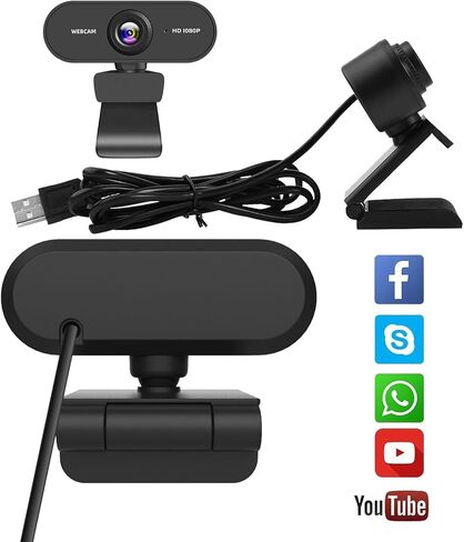 Webcam 1080P USB HD Web Camera PC Camera with Microphone Full 360 Degree Rotation for Video Conferencing,YouTube,Recording and Streaming,Computer Camera with 110-Degree Extended View in Saudi Arabia