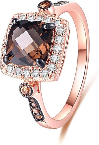 خاتم بارزيل مطلي بالذهب الوردي عيار 18 قيراط، توباز دخاني ومورغانيت، مقاسات 5-10 - صنع في البرازيل in Kuwait