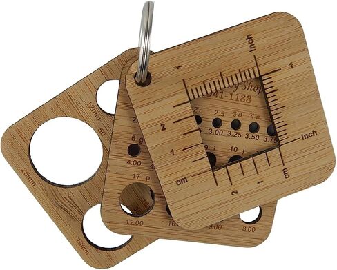 Bamboo Knitting Needle Gauge and Ruler or Stitch Counter in US and Metric - Travel Set with Key Ring in Saudi Arabia