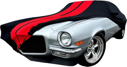1967-1981 Camaro Indoor Car Cover Ultraguard Sport Series Stretch Satin - The Ultimate Custom Fit for Classic Chevrolet Camaro (Black with Red Stripes) in Saudi Arabia