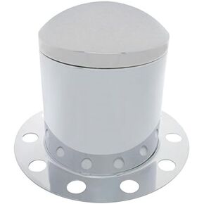 United Pacific 10221 - Axle Hub Cover - Chrome Dome Rear Axle Cover 3Pc Kit With 33Mm Nut Cover - Steel/Aluminum Wheel