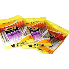 Bic Cristal Xtra Smooth Easy Glide Red Ink Ball Stick Pens (36 Count)