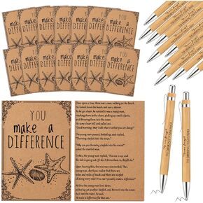 Seajan 50 Set Starfish Story Gifts Set You Make a Difference Gifts Inspirational Pocket Kraft Notebooks Bamboo Pen Employee Appreciation Gift Bulk for Coworker Nurse Teacher