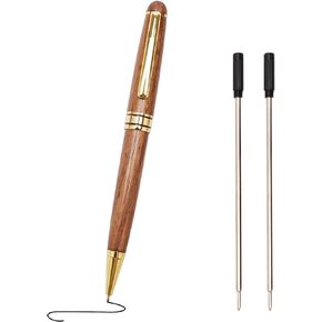 Luxury Walnut Wood Fancy Ballpoint Pen for Men Writing Journaling Pen Set with 2 Black Ink Refills and Gift Box Cool Journal Business Pens Elegant Vintage Wooden Professional Executive Twist Pen