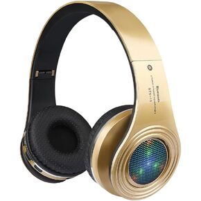 سماعات بلوتوث لاسلكية، سماعة رأس بإضاءة LED فوق الأذن مع ميكروفون، صوت ستيريو، للهواتف المحمولة والأجهزة اللوحية والكمبيوتر للأطفال والأولاد والبالغين - ذهبي in Kuwait