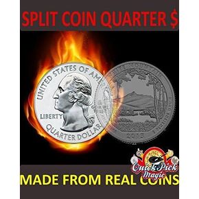 Magic Quarter Dollar Split Coin/US 25 Cent Split Coin Magic/Coin Thru Bag/Clone Coin