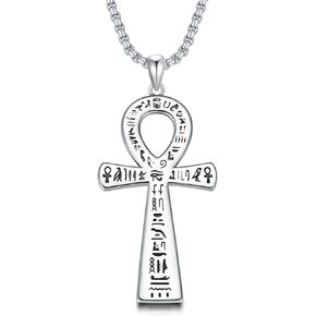 Ankh Cross Necklace for Men Women 925 Sterling Silver Ankh Cross Pendant Egyptian Necklace Protection Jewelry Gift for Him Her