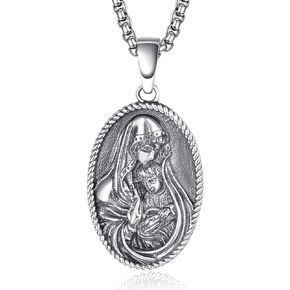 Religious Necklace 925 Sterling Silver Virgin Mary and Baby Jesus Necklace Medal Pendant Protection Amulet Jewelry for Men Women with 46 + 5cm Box Chain