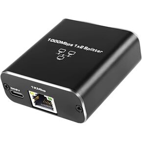 Ethernet Splitter Adapter RJ45 Cable LAN Network Internet 1 in 2 Output with USB Type-C Power Cable for Cat5/5e/6/7/8