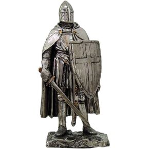 Crusader Knight Statue Silver Finishing Cold Cast Resin Statue 7" (8711)