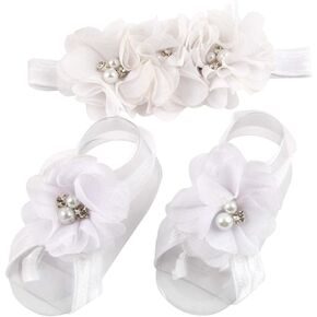 White Baby Girl Foot Flower + Headband(BBFJ-1)
