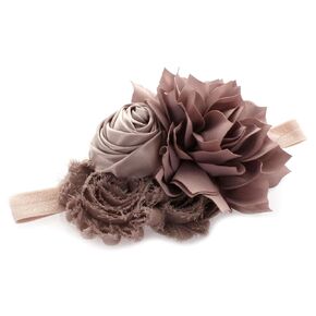 Headband Shabby Fabric Flower Cluster Baby - Infant - Toddler - Girl Stretchy Elastic Taupe
