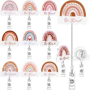 Yexiya 9 Pcs Summer Badge Reels Retractable Nurse Badge Reel Acrylic Hawaii Badge Holder Cute Holiday Badge Reels Acrylic Bling Glitter ID Name Badge Holder with Alligator Clip for Office