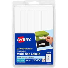 Avery 5429 White Erasable ID Labels, 7/8 x 2