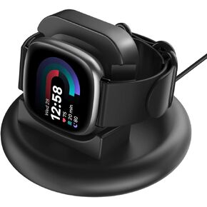 TiMOVO Charger Dock Compatible with Fitbit Versa 4/Versa 3/Sence 2/Sence, Anti-Slip Charging Stand Dock with 3.3Ft USB Cable Cord, Magnetic Charging Cradle Station for Versa 4 Smartwatch - Black