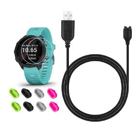 JIUJOJA for Garmin Forerunner 245/Approach S60 Charger, Charging Sync Data Cable and 2Pcs HD Tempered Glass Screen and 8Pcs Charger Port Protector for Forerunner 245 Music Smart Watch