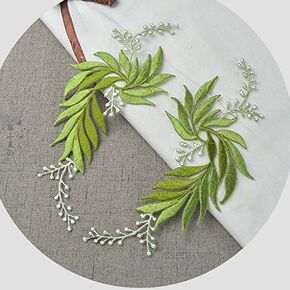 1 Pairs Handmade Applique Embroidered Iron Leaf Flowers (Green)