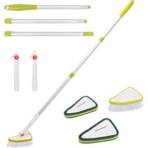Extendable Tub and Tile Scrubber with 48'' Long Extendable Handle and 2 Tile Scrubber Brush Sponge, Shower Scrubber for Cleaning Bathtub, Glass, Bathroom, Wall, Bathtub Floor (Detachable).