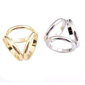 2PCS Women Lady Girls Simple Fashion Three Rings Scarves Buckle Scarf Clip Scarf Ring Wrap Holder Clamp Silk Sarf Clasp for Clothing Neckerchief Shawl Golden Silver Set …