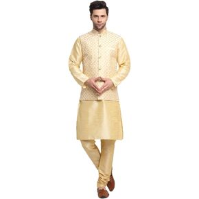 Silk Kurta Churidar with Embroided Zari Nehru Jacket Set, Ethnic Traditional Wear
